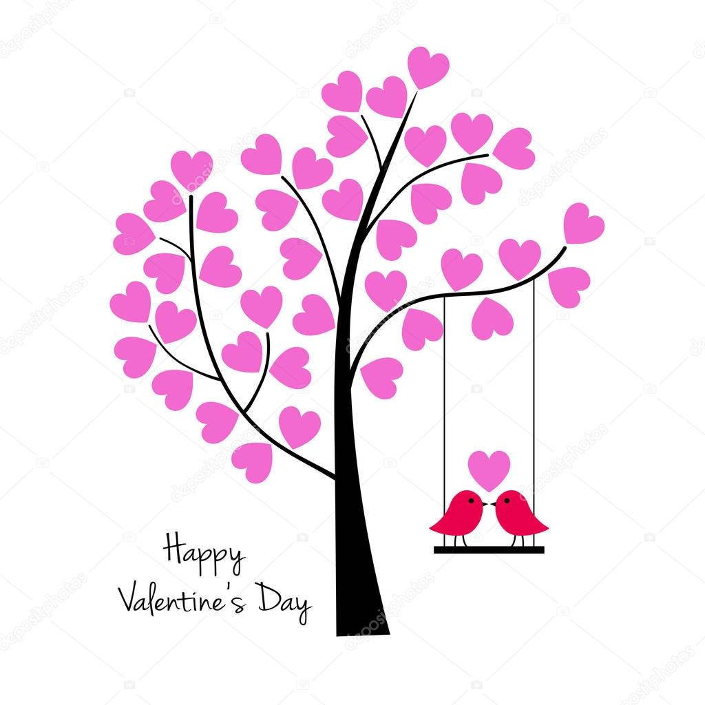 valentines day birds on swing with tree