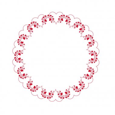 Kırmızı kalp ve vine daire çerçeve