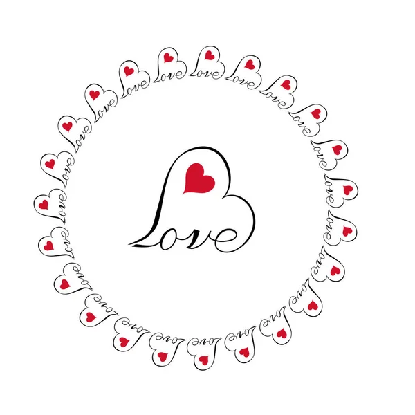 Hati Merah Hitam Dengan Bingkai Lingkaran Cinta - Stok Vektor
