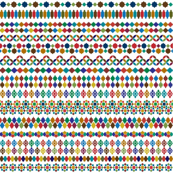 Colorful Moroccan Tile Pattern Borders Set — Stock Vector