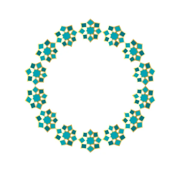 Marco Círculo Azulejo Círculo Geométrico Azul Oro Marroquí — Vector de stock