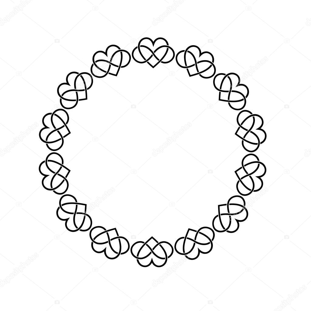 black interlocking heart circle frame
