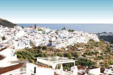 Endülüs 'ün Frigiliana köyünün tipik köşeleri, turizm beldesi, Malaga, İspanya' nın beyaz köyü, 