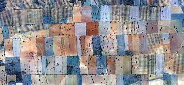 The colors of the earth, tribute to Picasso, abstract photography of the Spain fields from the air, aerial view, representation of human labor camps, abstract, cubism, abstract naturalism, clipart