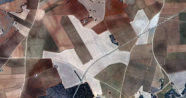 Zmienna Geometria Hołd Dla Picassa Abstrakcyjna Fotografia Pól Hiszpańskich Powietrza — Zdjęcie stockowe