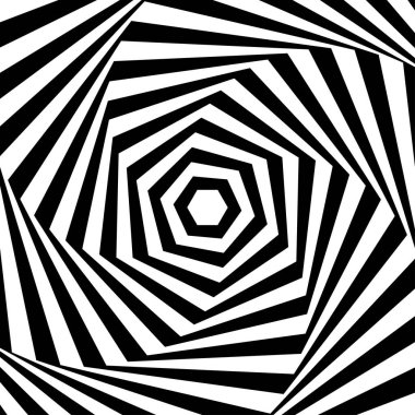 Optik sanat. Geometrik arkaplan. Siyah ve beyaz çizgiler. Vektör çizimi. Çarpık altıgen.