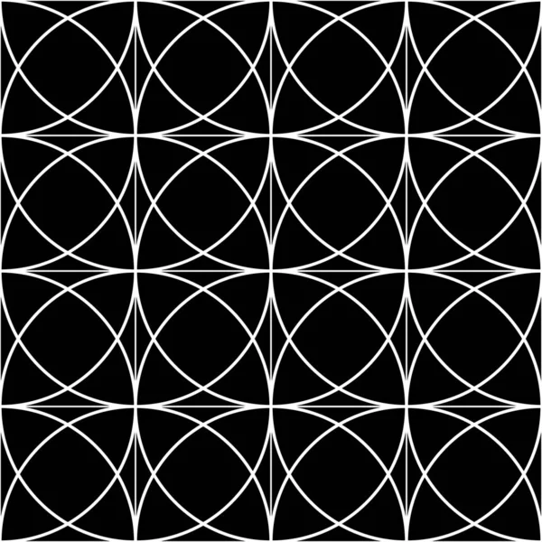 Abstraktní Geometrický Obrazec Přímkami Kruhy Bezproblémové Vektorové Pozadí Černá Bílá — Stockový vektor