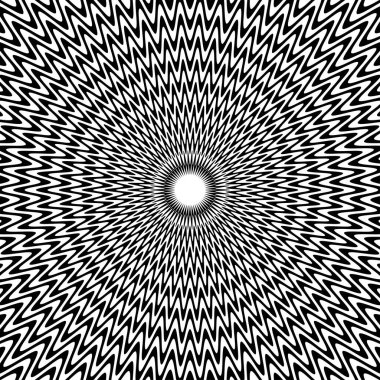 Optik sanat. Geometrik arkaplan. Siyah beyaz zigzag. Vektör illüstrasyonu.