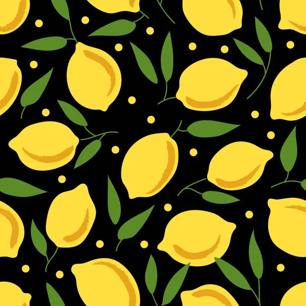 Бесшовный Рисунок Лимонами Черном Фоне Модная Текстура Печати Текстиля Упаковки — стоковый вектор