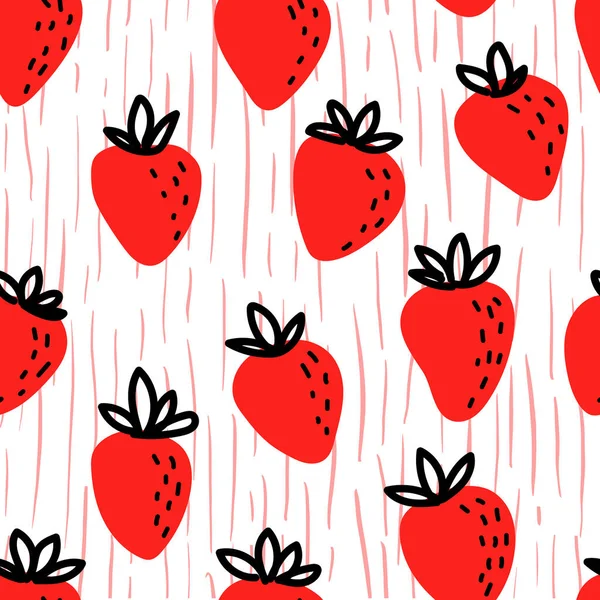 Nahtloses Muster Mit Erdbeere Auf Geometrischem Hintergrund Handgezeichnete Vektorillustration Doodle — Stockvektor