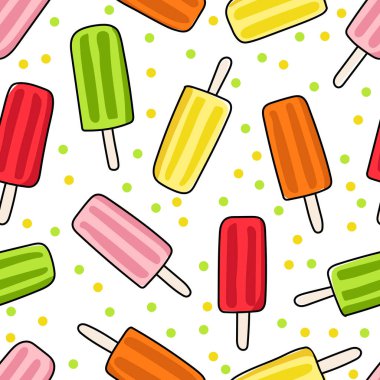 El çizimi vektör çizimi. Dondurmayla kusursuz desen. Doodle tarzı. Baskı, tekstil, ambalaj, pankart, duvar kağıdı için moda.