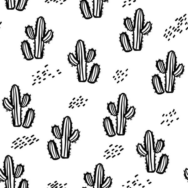 Seamless Pattern Cactus Vector Illustration Hand Drawn Cacti Monochrome Background — Stock Vector