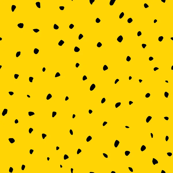 Seamless Pattern Black Dots Yellow Background Hand Drawn Polka Dot — Stock Vector