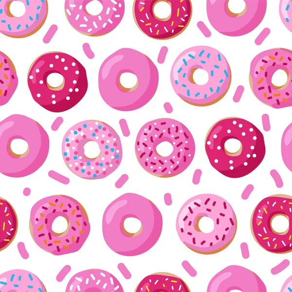 Vektor Nahtlose Muster Rosa Donuts Auf Weißem Hintergrund Handgezeichnete Illustration — Stockvektor