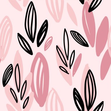 Kusursuz botanik desen. Çağdaş arka plan. Soyut şekilli kolaj tasarımı. El çizimi vektör illüstrasyonu. Baskı, tekstil, duvar kağıdı, ambalaj için moda.