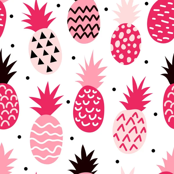 Nahtloses Muster Mit Ananas Handgezeichnete Illustration Vektorhintergrund Trendige Textur Für — Stockvektor