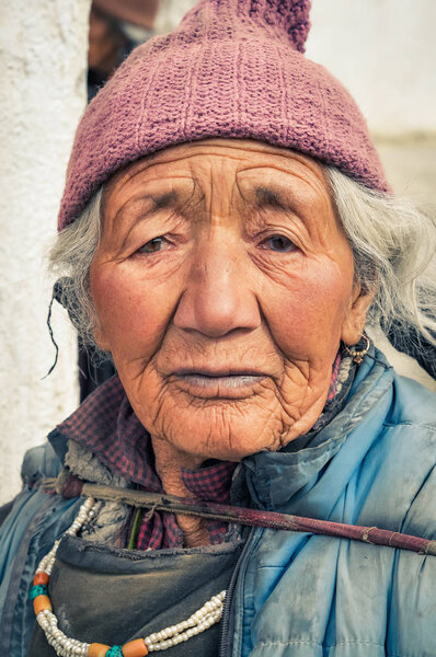 Woman with grey hair in Ladakh