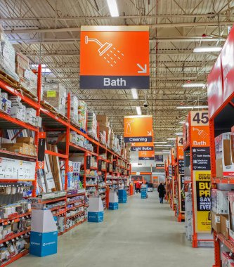 Banyo ürünleri ve ampuller için Home Depot mağaza reyonu bölümleri