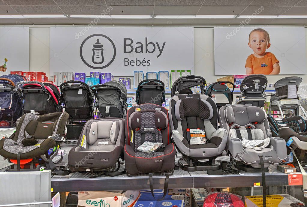 Walmart retail store, baby products section safety portable car seats