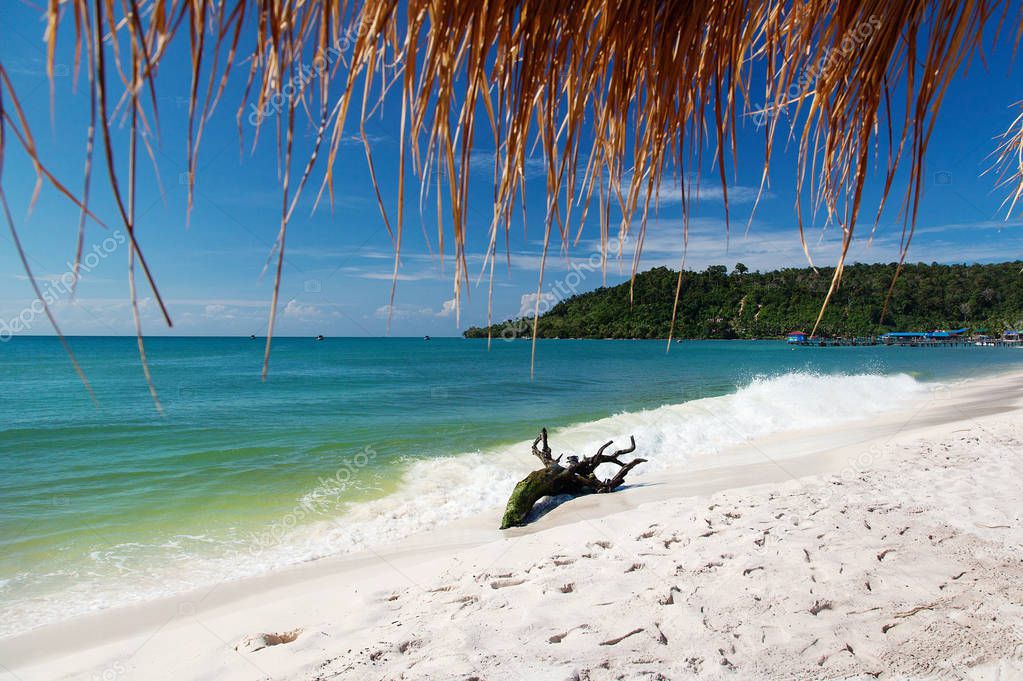 Beautiful view of long beach with white sand in Koh Rong, Cambod