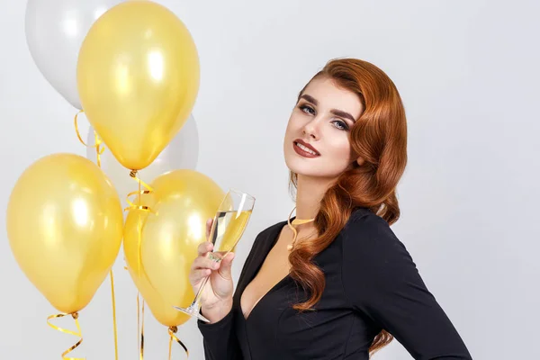 Party portrait of glamour elegant woman with champagne and golde