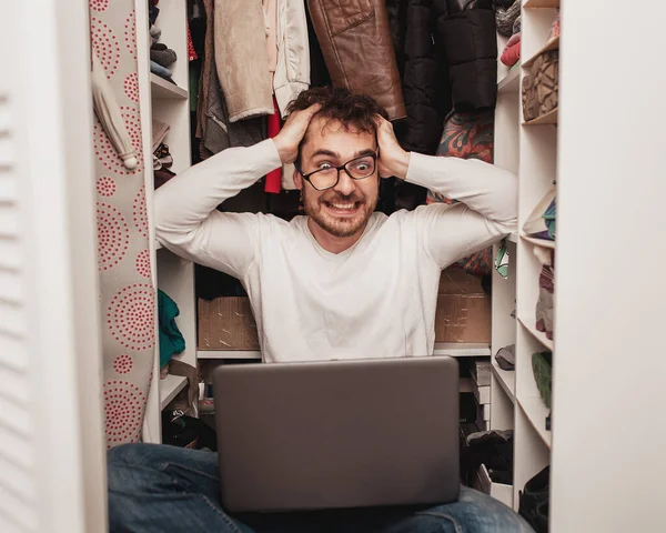 Very Busy Man Father Working Home Freelancer Found Quiet Place — Stock Photo, Image