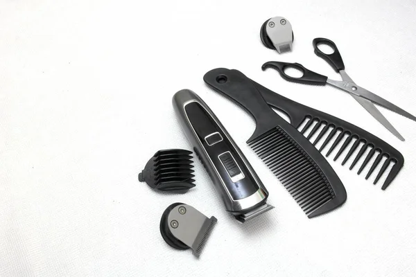 Background Designer Hairdressing Tools Scissors Comb Hair Clipper — Stock Photo, Image