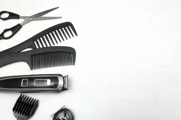 Background Designer Hairdressing Tools Scissors Comb Hair Clipper — Stock Photo, Image