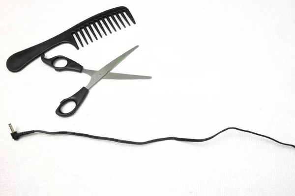 Hintergrund Für Designer Friseurwerkzeuge Schere Kamm Haarschneidemaschine — Stockfoto