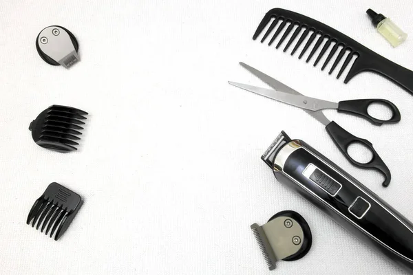 Background Designer Hairdressing Tools Scissors Comb Hair Clipper — Stock Photo, Image