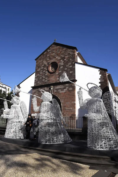 Christmas Decorations Cathedral Our Lady Assumption Called Funchal Island Madeira — Stock Photo, Image