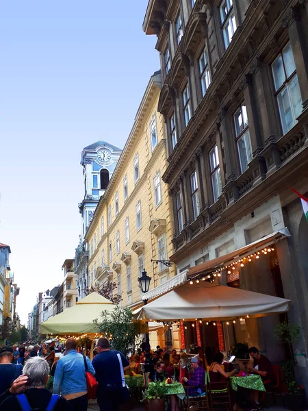 Statue on Vaci Street which is the shopping street in Budapest is one of the main pedestrian routes and perhaps the most famous street of central Budapest, Hungary. It features many fine restaurants and shops catering primarily to the tourist market