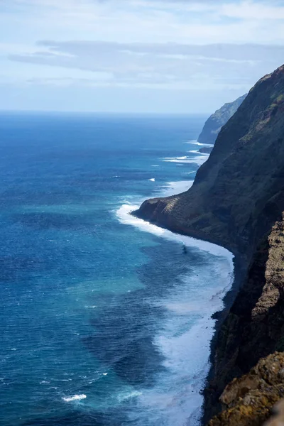 Madeira Very Mountainous Island Steep Cliffs Falling Atlantic Ocean Mists — 图库照片