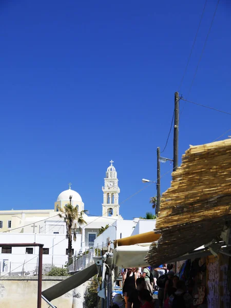 Fira Hlavním Městem Ostrově Santorini Kykladských Ostrovech Řecku Santorini Zbylo — Stock fotografie