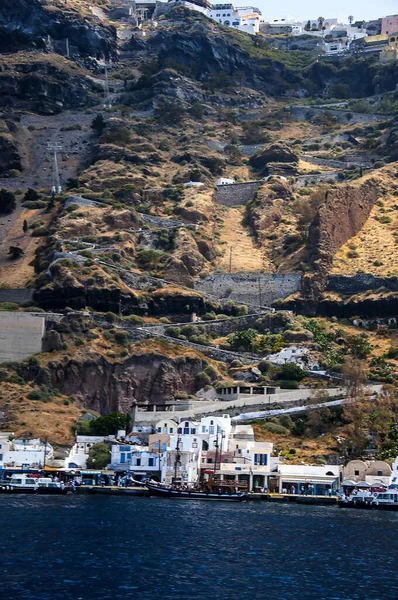 希腊Cyclades群岛Santorini岛上令人惊叹的风景4000年前Santorini火山的喷发造成了巨大的火山喷发 摧毁了这个美丽岛屿上的米诺文化 — 图库照片