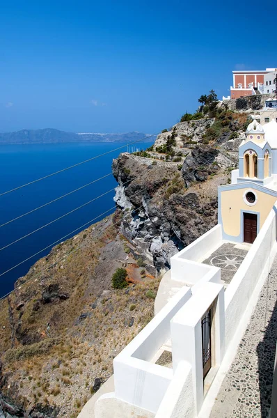 Traditionele Griekse Architectuur Het Eiland Santorini Die Zich Vastklampt Aan — Stockfoto