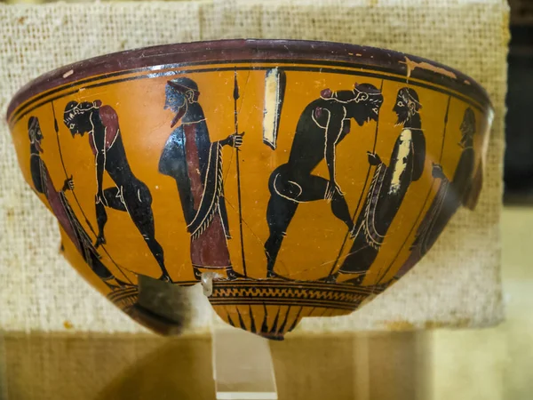 Starověké Artefakty Keramika Fresky Thery Města Pohřbeného Výbuchem Sopky Santorini — Stock fotografie