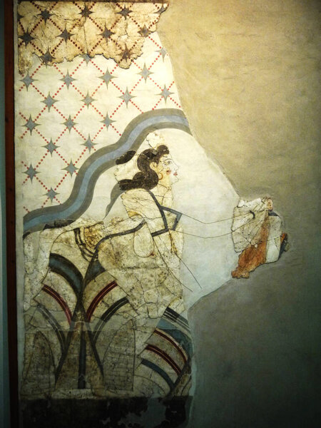 Древние артефакты, керамика и фрески из Теры, города, похороненного взрывом вулкана на Санторини 4000 лет назад. То, что осталось после огромного вулканического взрыва, разрушившего минойскую культуру на бывшем единственном острове
 