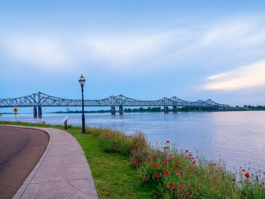 Akşam Natchez 'de yaban gelincikleri tepenin altında Mississippi Nehri' nin kıyısında ABD 'de.
