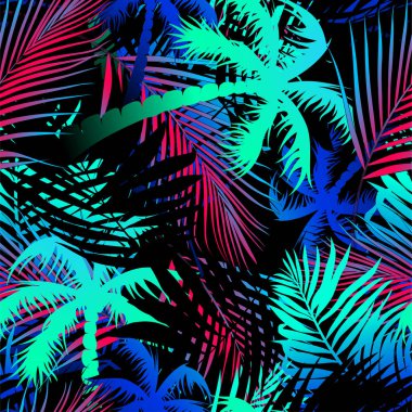 Dikişsiz desen renkli tropikal palmiye yaprakları