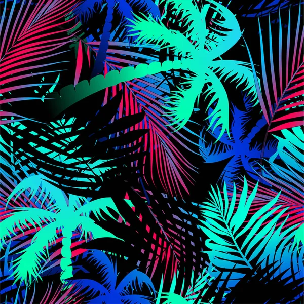 Tropical colored palm leaves seamless pattern — Stock Vector