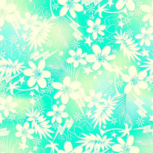 热带花卉与爱无缝模式 — 图库矢量图片