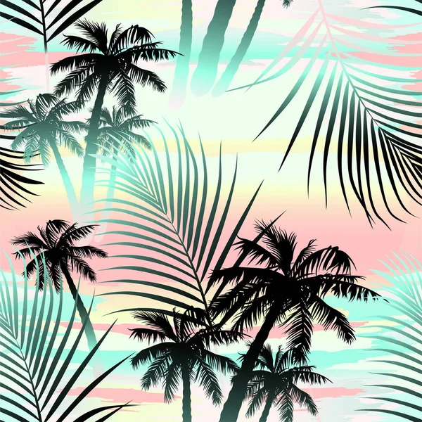 Tropical summer palms seamless pattern — Stock Vector