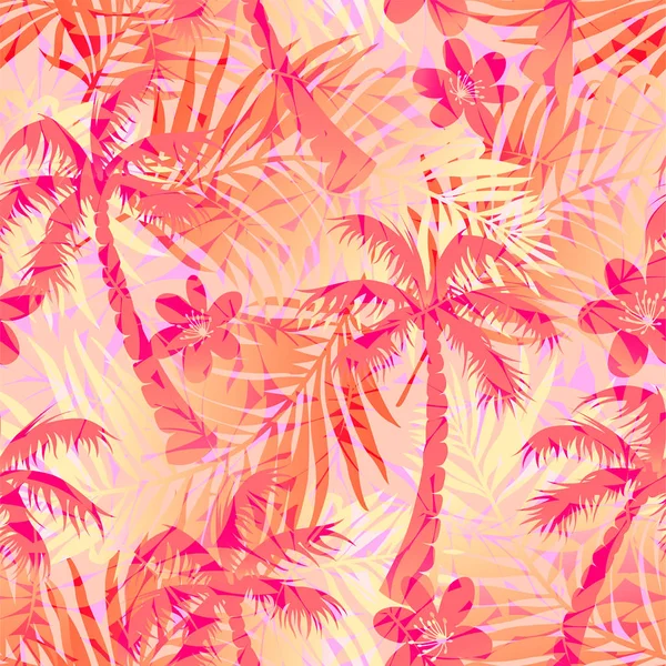 Red abstract tropical palms seamless pattern — Stock Vector
