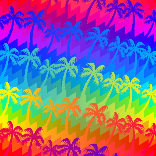 Tropische Regenbogenpalmen nahtloses Muster — Stockvektor