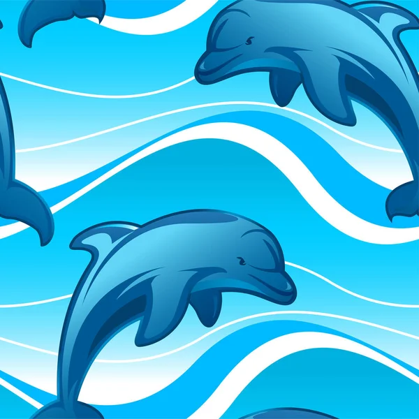 Delfines saltando olas en un patrón sin costuras — Archivo Imágenes Vectoriales