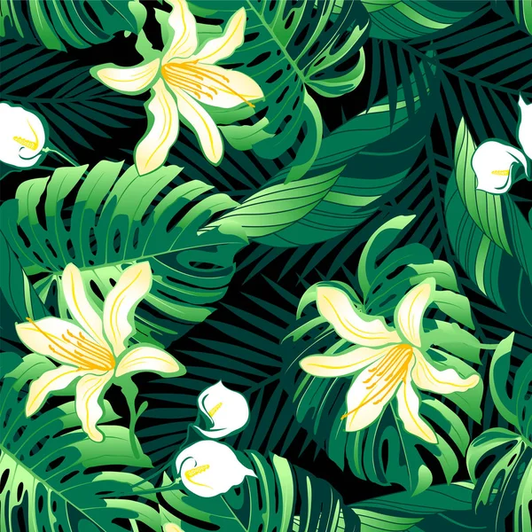 Tropische weelderige gele bloemen naadloze patroon — Stockvector