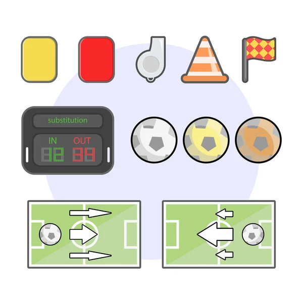 Soccer Football Icônes Éléments Football Ballons Drapeau Carte Tactile — Image vectorielle