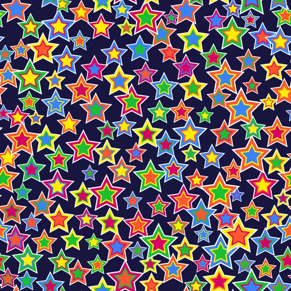 Geometrik seamless modeli. Farklı boyut ve renkleri koyu mavi bir arka plan üzerinde düzenlenen yıldız.