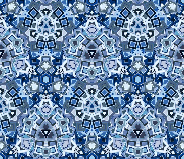 Patrón sin costura abstracto, fondo en azul. Mosaico gráfico. Elementos geométricos . — Archivo Imágenes Vectoriales